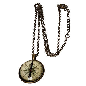 Vintage Looking Steampunk Compass Pendant 1" and Necklace 22" China